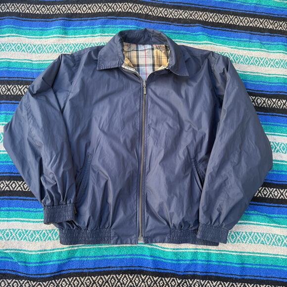 Men's Barbour Blue Plaid Reversible Zip Up Shell Windbreaker Bomber Jacket Sz XL - Picture 1 of 8